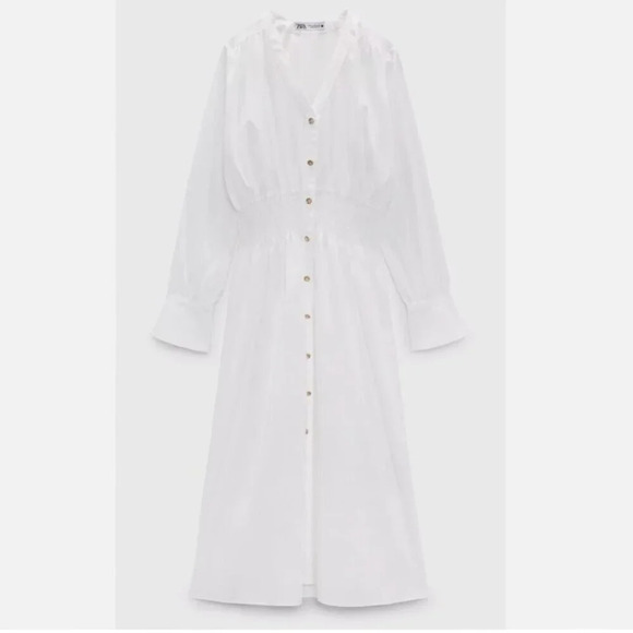 Zara  Poplin Button Down Midi Dress White Size Small - Picture 2 of 9